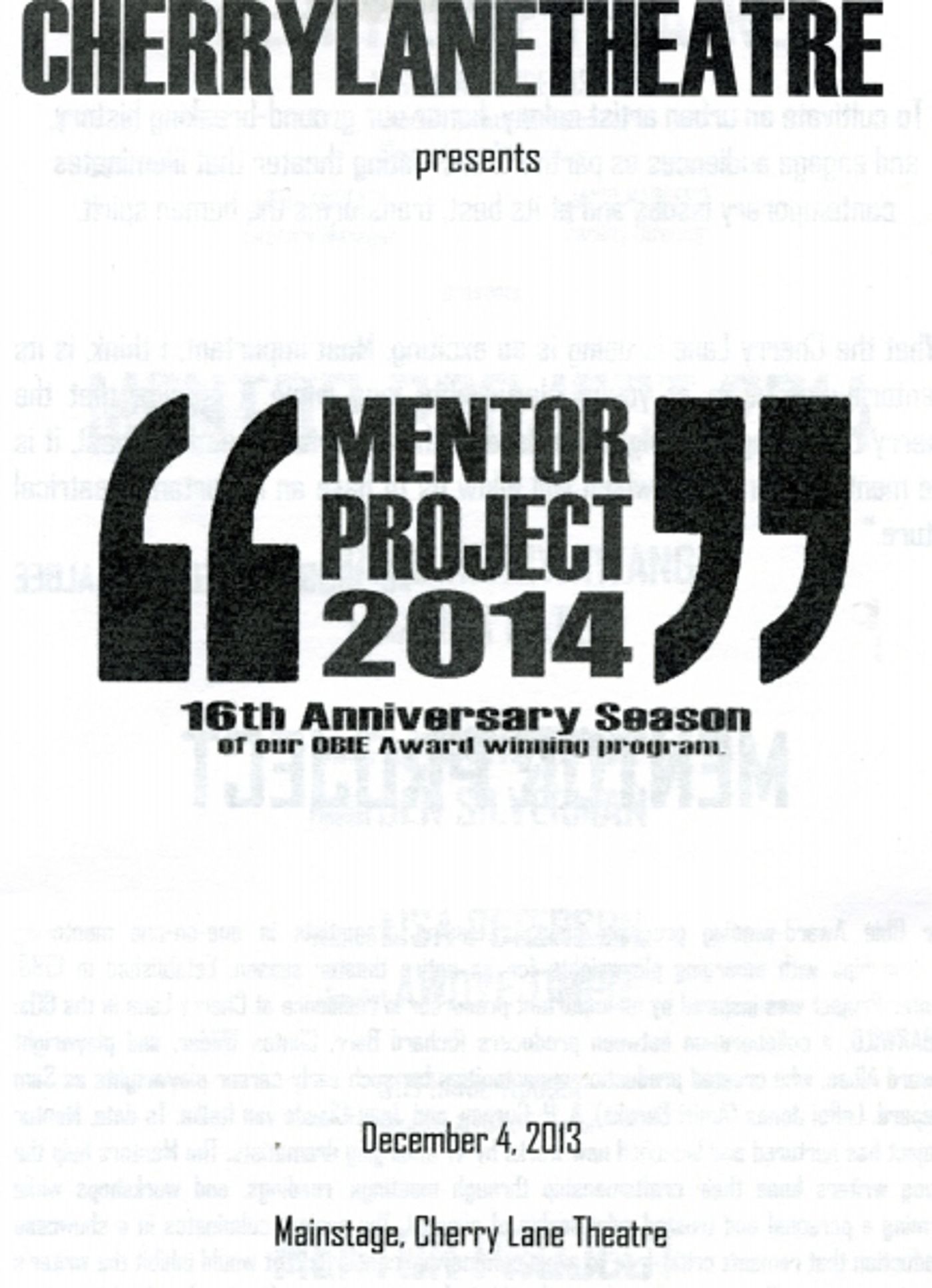 Photo Coverage: David Henry Hwang, Lynn Nottage & More Launch Cherry Lane Theatre's MENTOR PROJECT 2014 Photo Coverage: David Henry Hwang, Lynn Nottage & More Launch Cherry Lane Theatre's MENTOR PROJECT 2014 Image