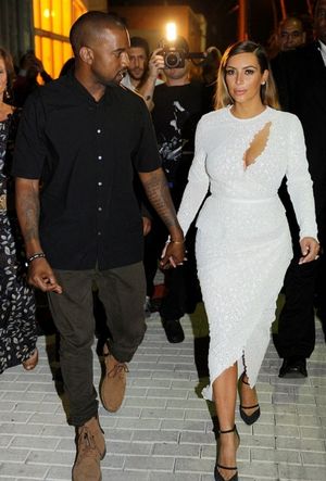 Kanye West and Kim Kardashian at DuJour Magazine''s Party during Miami''s Art Basel Photo