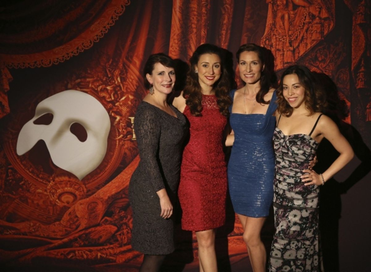 Marguerite Willbanks (Swing), Jacquelynne Fontaine (Carlotta Guidicelli), Christy Morton (Wardrobe Mistress/Ensemble), Hannah Florence (Meg Giry) at 