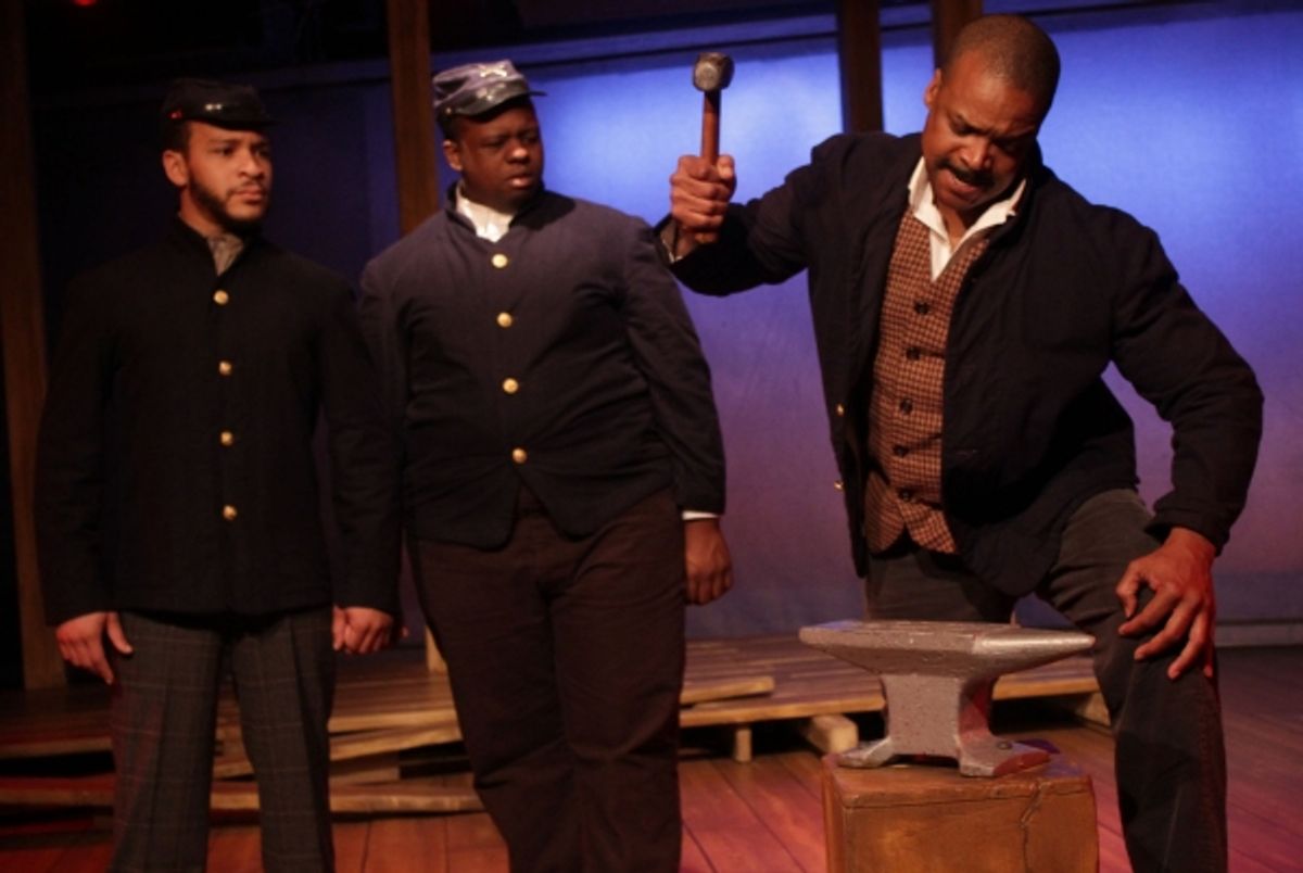 Soldiers (Brandon Balque and Rodrick Randall) and Decatur Bronson (Shawn Hamilton) at 