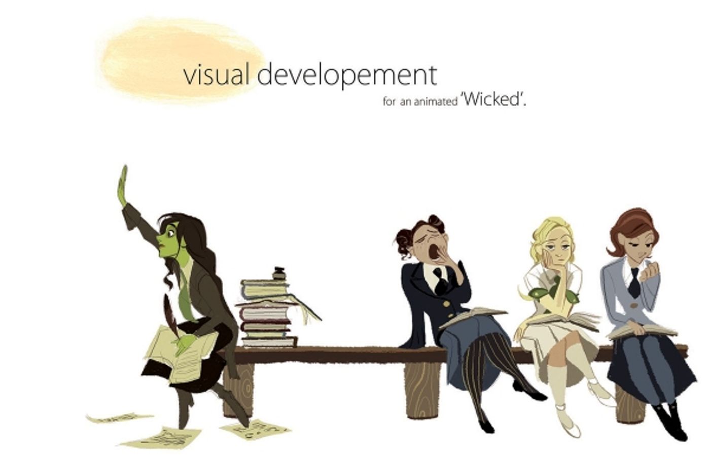 Photo Flash: WICKED As An Animated Film? Disney Artist Imagines Cartoon Elphaba, Glinda and More!  Image