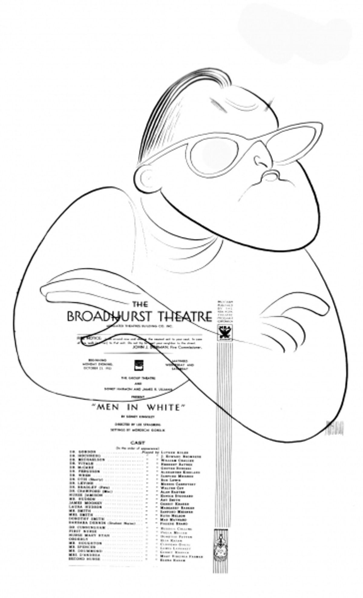 Sidney Kingsley with a program for Men in White, c. 1971 One of the Pulitzer Prize series commissioned and donated to the Billy Rose Theater Division by Harold Steinberg at 