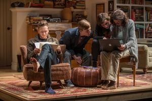 The family gathers in the living room, including Daniel (Steve Haggard), Billy (John McGinty), Ruth (Helen Sadler) and Beth (ensemble member Molly Regan) @ BroadwayWorld The family gathers in the living room, including Daniel (Steve Haggard), Billy (John Photo