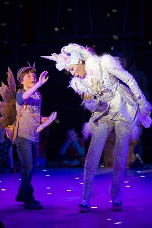 Henry Wager as the Angel and Jacqueline Echols as the Unicorn  Photo