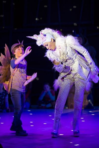 Henry Wager as the Angel and Jacqueline Echols as the Unicorn  Photo