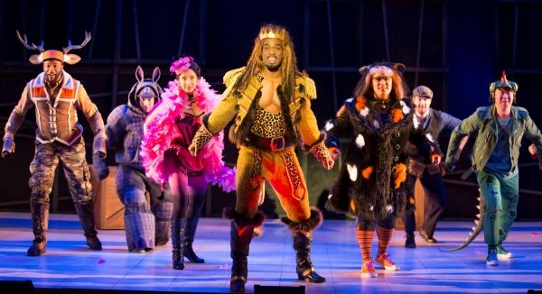 Norman Garrett as the Elk, Ian McEuen as the Hippo, Lisa Williamson as the Flamingo,  Photo