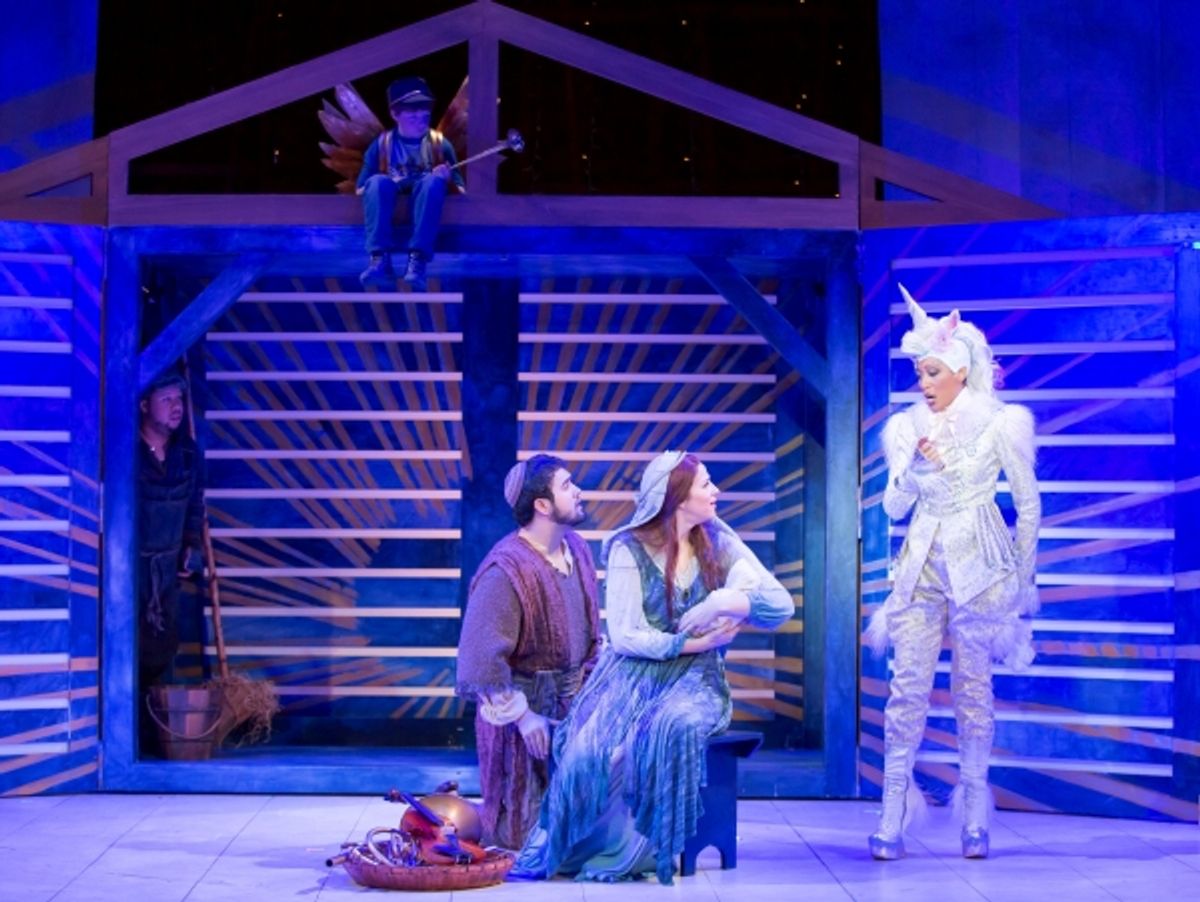 Henry Wager (top) as the Angel and (l-r) John OrduÃ'Â±a as the Donkey, Patrick OÃ¢â‚¬â„¢Halloran as Joseph, Catherine Martin as Mary, and Jacqueline Echols as the Unicorn at 