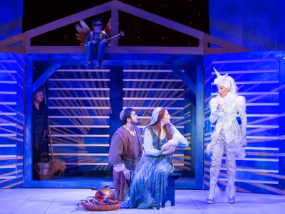 Henry Wager (top) as the Angel and (l-r) John OrduÃƒÂ±a as the Donkey, Patrick O® Photo