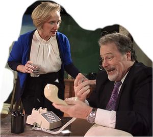 Frank (Scott Holmes) tries to explain what is happening at the other end of the phone Photo