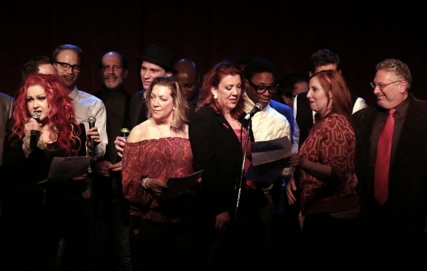 Cyndi Lauper with ''Kinky Boots'' cast members Adinah Alexander, Jennifer Perry, Bill Photo