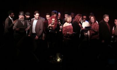 Cyndi Lauper with ''Kinky Boots'' cast members Adinah Alexander, Jennifer Perry, Bill Photo