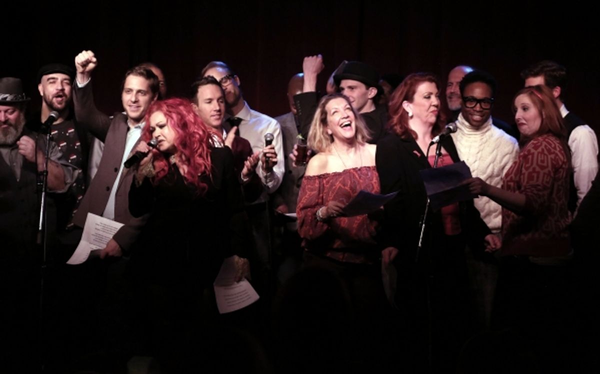 Cyndi Lauper with ''Kinky Boots'' cast members featuring Adinah Alexander, Jennifer Perry, Billy Porter, Tory Ross and Stark Sands at 