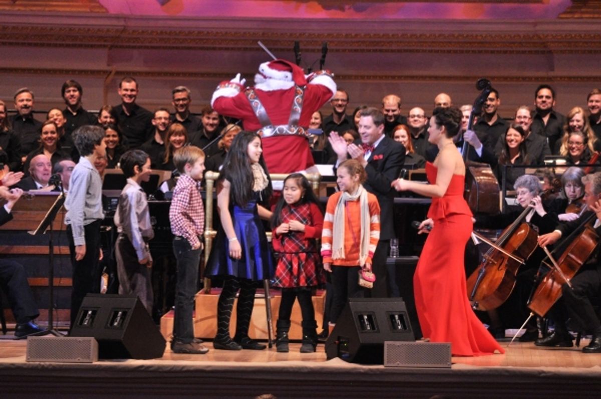 Santa Claus conducting The New York Pops with Steven Reineke and Ashley Brown at 
