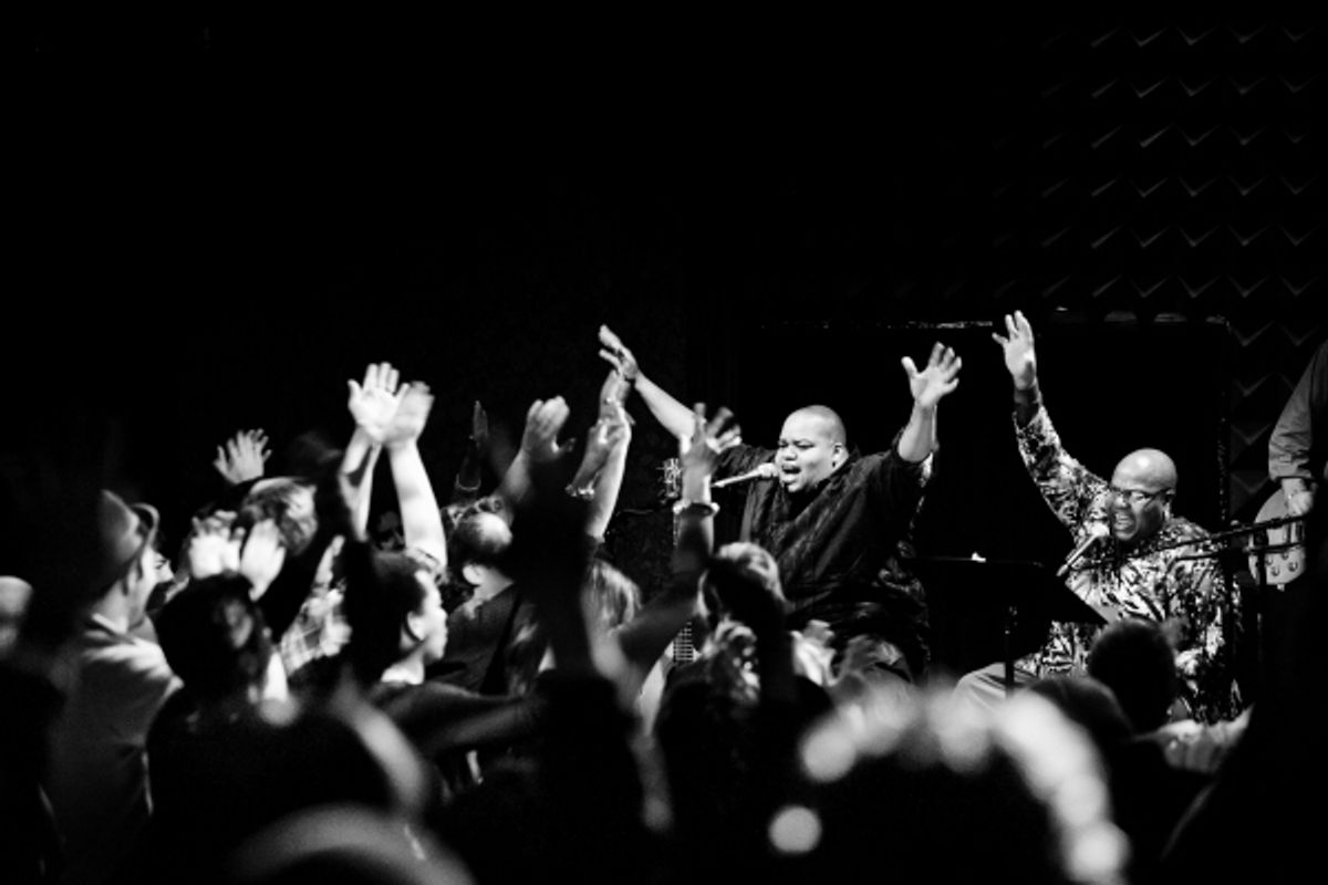 Toshi Reagon performing in Toshi Reagon & BIGLovely: Sacred Stories, a one-night-only special engagement on January 19, part of the 10th Anniversary Under the Radar Festival at The Public Theater at Astor Place. Photo credit: Bernie DeChant. at 