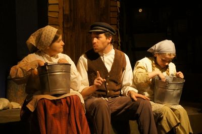 Jared West, as Perchik, teaches Caitlyn Freeman and Talia Novak, as Sprintze and Biel Photo