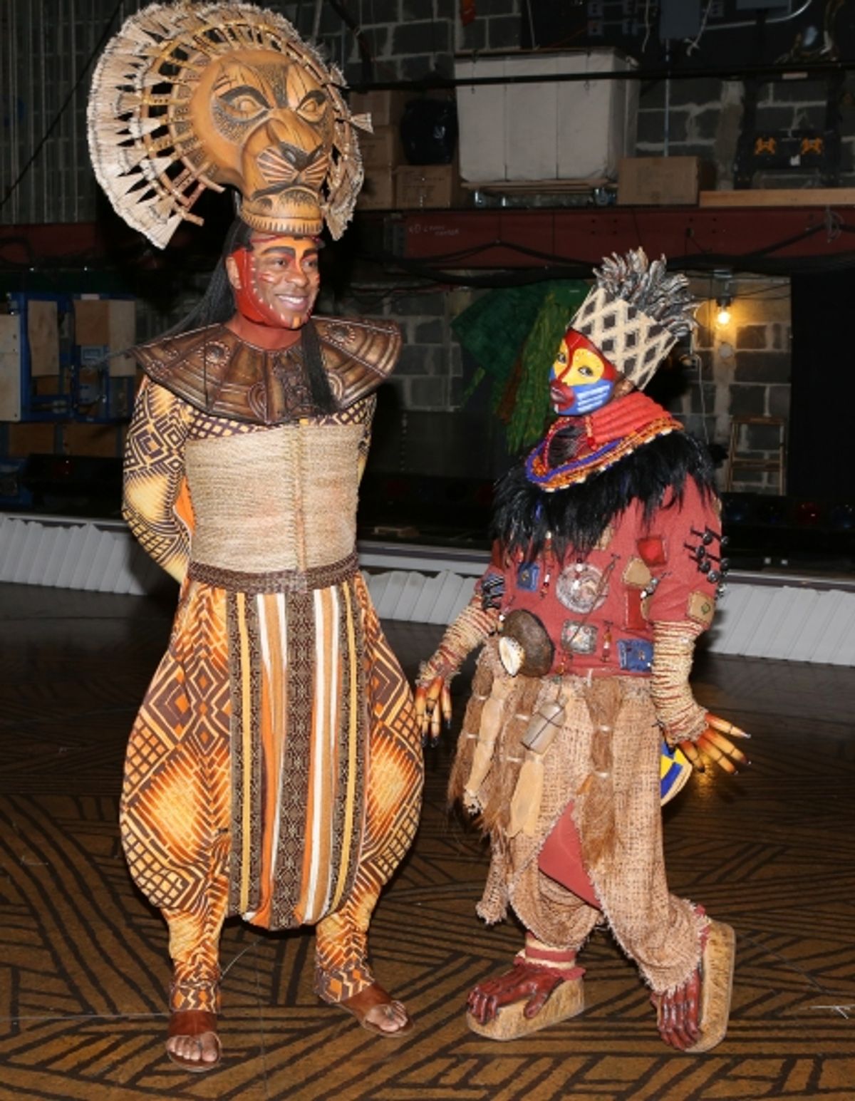 Alton Fitzgerald White as ''Mufasa'' and Mukelisiwe Goba as ''Rafiki'' pose backstage after a performance of ''The Lion King'' at the Minskoff Theatre on January 12, 20114 in New York City. at 
