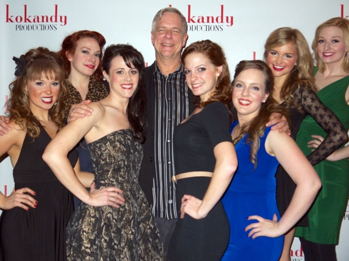 Kokandy Productions Associate Artistic Director and Director of SWEET SMELL OF SUCCESS John D. Glover with the ladies of the ensemble (L to R), Stephanie Wohar, Christina Hall, Christin Boulette, Madeline Acquaviva, Sarah Beth Odle, Kim Green, and Stephan at 