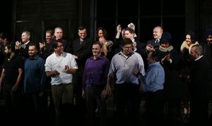 Rebecca Hall and Company with set stagehands @ BroadwayWorld Rebecca Hall and Company with set stagehands Photo