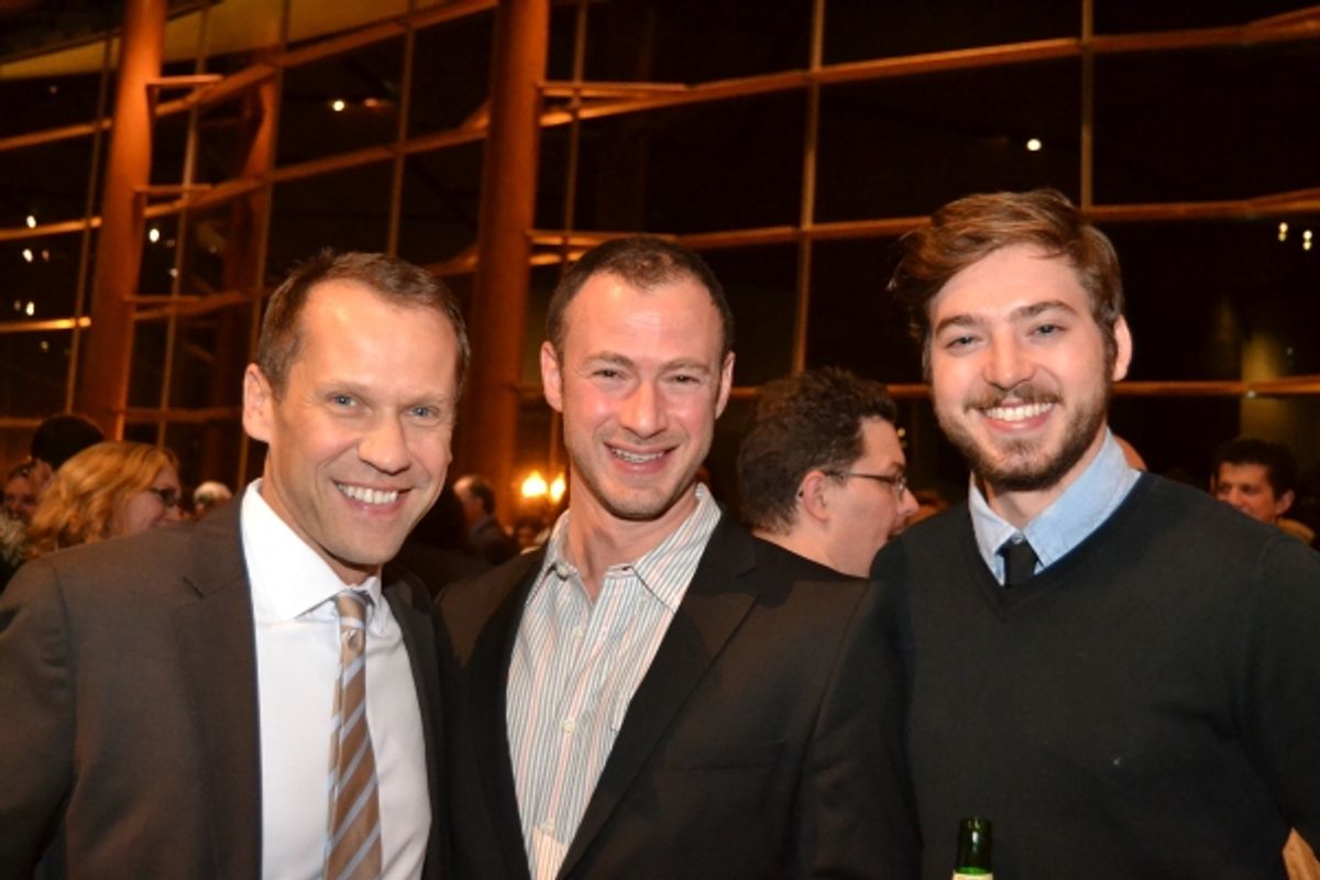Projection designer John Narun (center) and Assistant Sound Designer Anthony Mattana (far right) with a guest  at 
