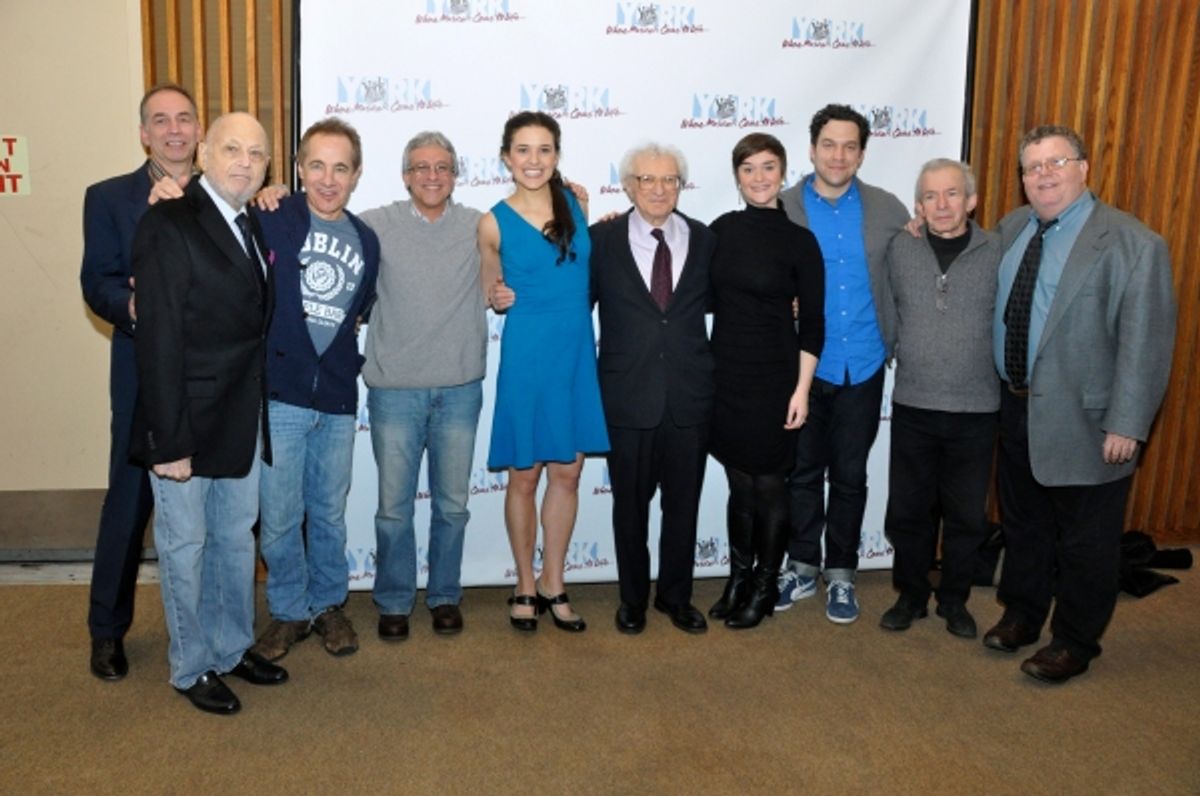 Andrew Levine (Executive Director of The York Theatre), Charles Strouse, Jason Graae, Jeffrey Saver, Kerry Conte, Sheldon Harnick, Rhyn McLemore, Aaron Serotsky, Robert Brink and James Morgan at 