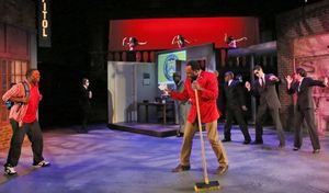 Elmwood (Bear Bellinger, center) show his son Steven (Jonathan Butler-Duplessis, left) why James Brown was called ''The Godfather of Soul'' @ BroadwayWorld Elmwood (Bear Bellinger, center) show his son Steven (Jonathan Butler-Duplessis, left Photo