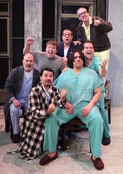 (From lower left, plaid robe) Jason Rainwater as Anthony Martini, Russ Harlan as Fran Photo