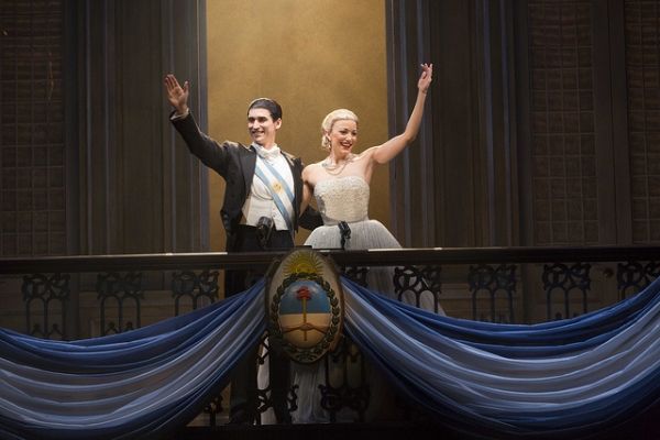 Sean MacLaughlin as Juan Peron and Caroline Bowman as Eva Peron Photo