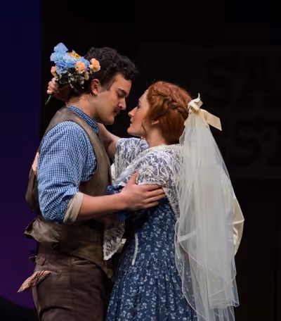 Brian Krinsky (Adam Pontipee) and Shelley Jenkins (Milly Bradon) Photo
