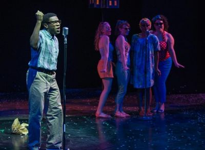 Brandon Markel Holmes as Jimmy with back up singers Christine Mayland Perkins, Kara D Photo