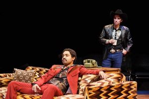 Francois Battiste (on couch) as Reggie Jackson with Keith Nobbs as Billy Martin @ BroadwayWorld Francois Battiste (on couch) as Reggie Jackson with Keith Nobbs as Billy Martin Photo