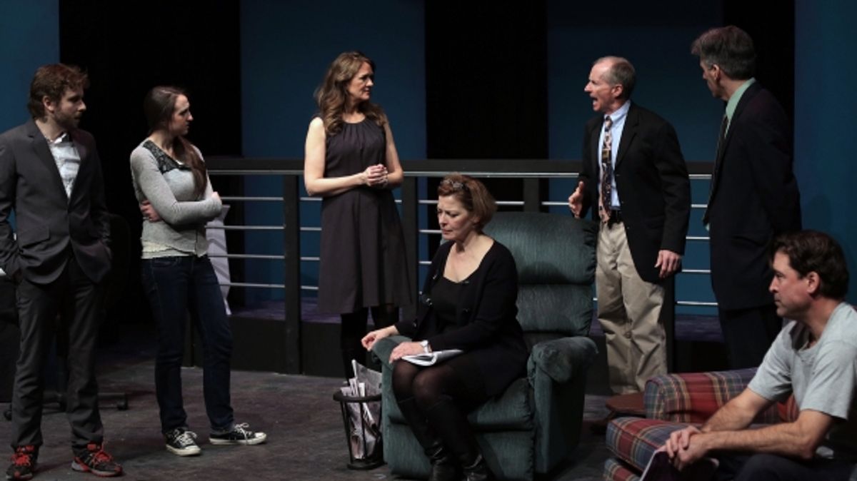 Jessie Leighton as Chris, Allison McCall as Kenni, Kathleen Kimball as Ginger, Laura Houck (seated) as Becky, Wil Kilroy as Steve, Paul Haley as Walter and Paul Drinan (seated) as Joe at 