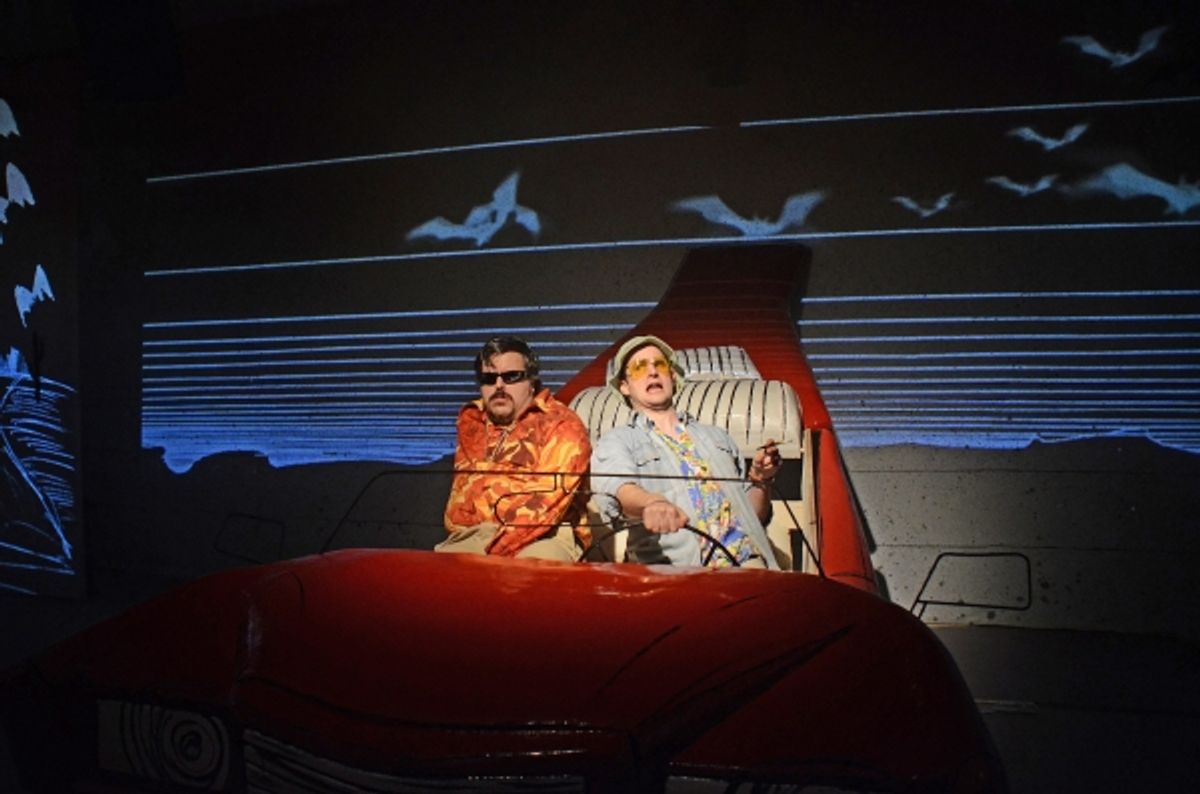 Rob Crouch (Dr Gonzo) and Ed Hughes (Raoul Duke) in Fear and Loathing in Las Vegas. Photo by Nobby Clarke. at 