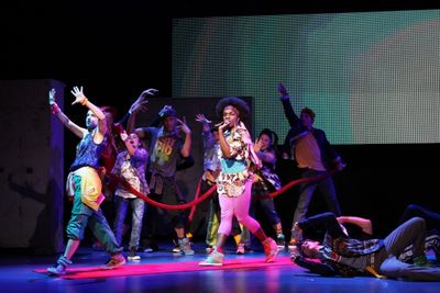 Jennifer Geller as Nautica, Sharrod Williams as La Cienega & BRING IT ON Company Photo
