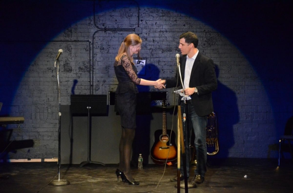 Winner of Best Song Madeline Myers (I Could Be a Hero) and Ken Davenport at 