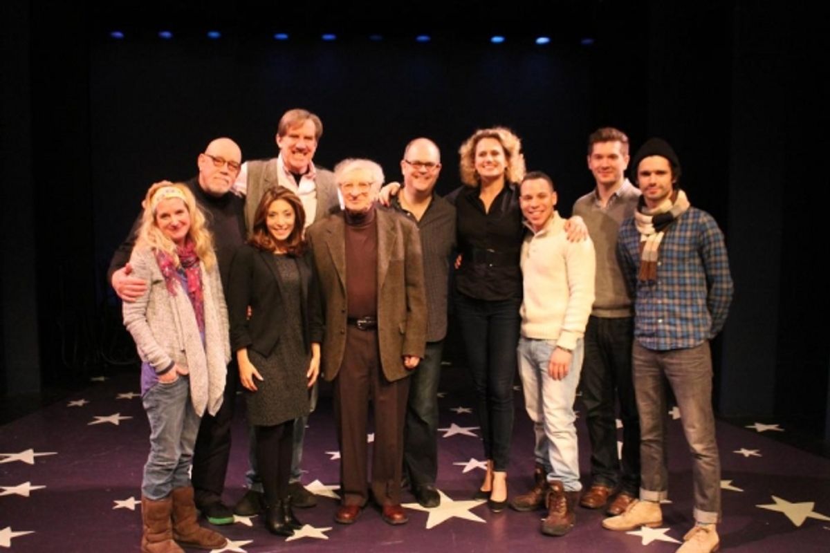 Megan Lawrence, Conrad John Schuck, Christina Bianco, Nick Wyman, Sheldon Harnick (composer), Brad Oscar, Cady Huffman, Robin de JesÃ'Âºs, David Avery and Robb Sapp at 