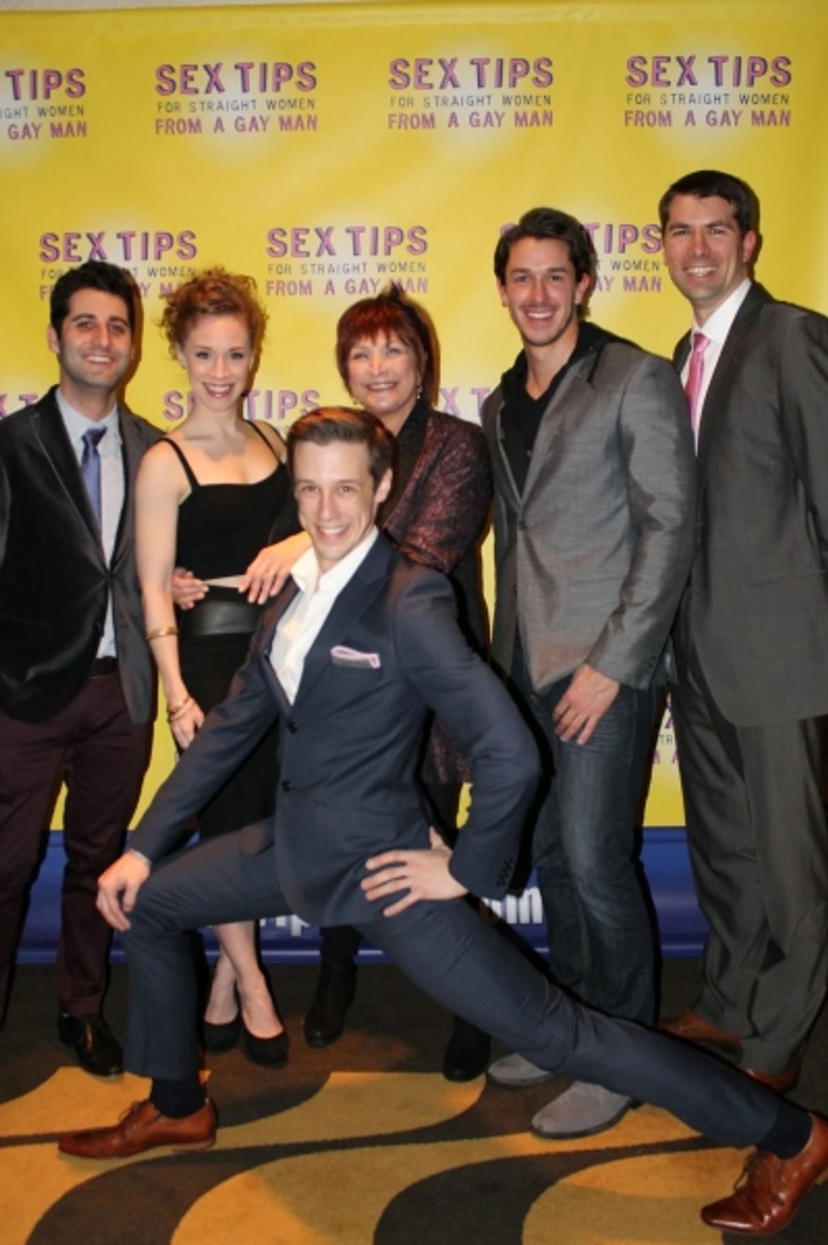 Director Tim Drucker, Lindsay Nicole Chambers, Maggie Berman (co-author of the book on which the show is based), Andrew Brewer, and playwright/producer Matt Murphy; with Jason Michael Snow (front). at 