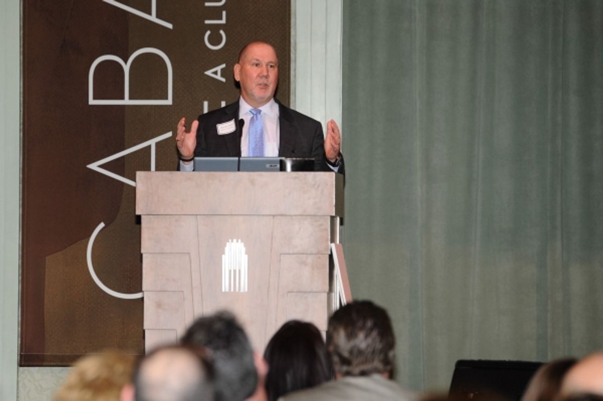 Nevada President of Bank of America, George W. Smith, introduces the Neighborhood Builders grant recipient, Spread the Word Nevada. at 