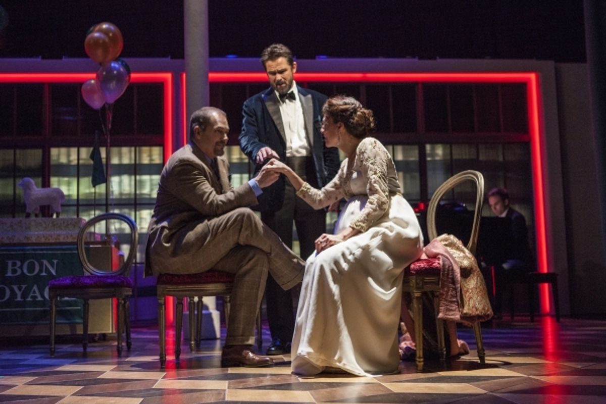 Paul Michael Valley as Polixenes, Billy Campbell as Leontes, and Natacha Roi as Hermione at 