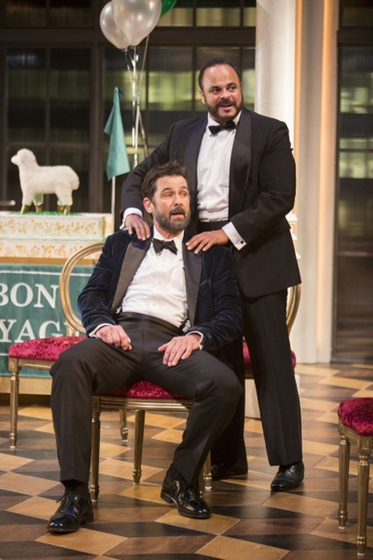 Billy Campbell as Leontes and Cornell Womack as Camillo at 
