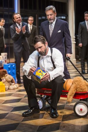 Billy Campbell as Leontes and Mark Nelson as Antigonus with (background) Albert Park, Kushtrim Hoxha, Brendan Spieth, and Robbie Simpson @ BroadwayWorld Billy Campbell as Leontes and Mark Nelson as Antigonus with (background) Albert Park, Photo