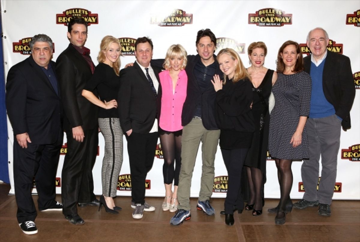 Vincent Pastore, Nick Cordero, Betsy Wolfe, Brooks Ashmanskas, Helene Yorke, Zach Braff, Director Susan Stroman, Marin Mazzie, Karen Ziemba and Lenny Wolpe at 