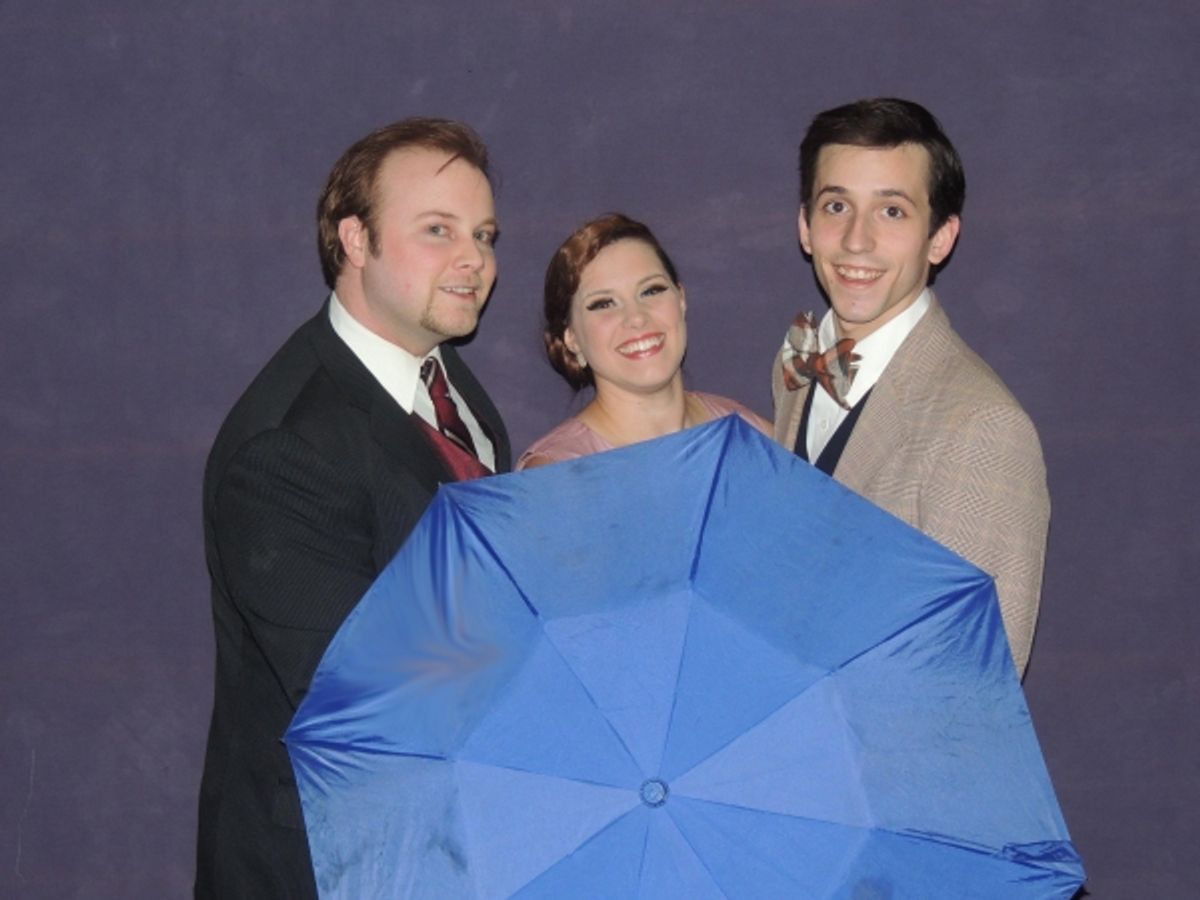 Jordan B. Stocksdale as Don Lockwood, Jaimie Lea Kiska as Kathy Selden, and Joseph Waeyaert as Cosmo Brown at 