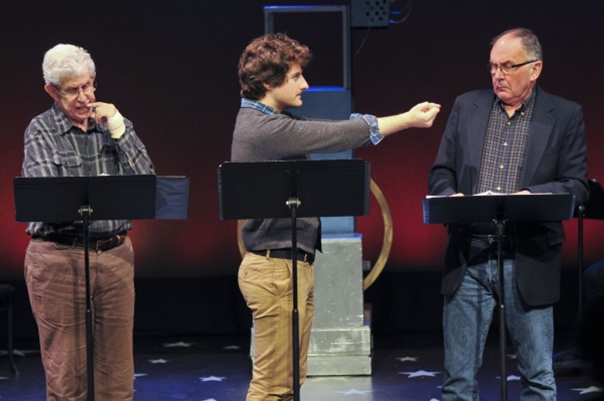 Tony Roberts as Simeon Moodis, Matt Dengler as Waldo, and Reathel Bean as Squire Gatsby  at 