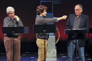 Tony Roberts as Simeon Moodis, Matt Dengler as Waldo, and Reathel Bean as Squire Gats Photo
