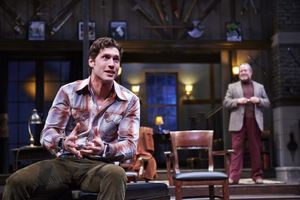 Actors Nick Steen (front, as the young writer Clifford Anderson) and Tom Ford (behind, as the seasoned playwright Sidney Bruhl) @ BroadwayWorld Actors Nick Steen (front, as the young writer Clifford Anderson) and Tom Ford (behind Photo