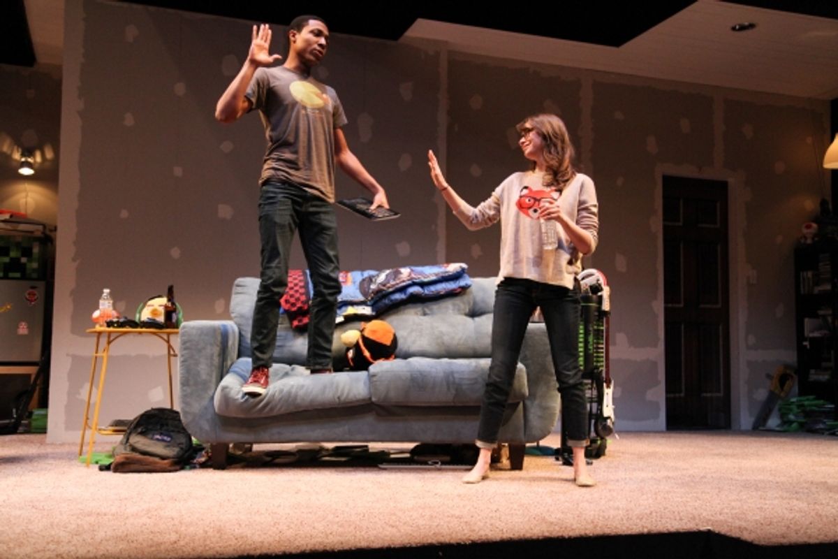 Chuck (Jerry MacKinnon) gives Jeannie (Carolyn Braver) a high-five after a great game at 