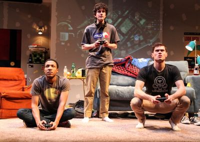 Chuck (Jerry MacKinnon), Ian (Clancy McCartney) and Zander (JJ Phillips) play a game  Photo