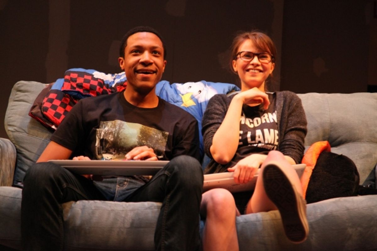 Chuck (Jerry MacKinnon) and Jeannie (Carolyn Braver) creating online personas for themselves at 