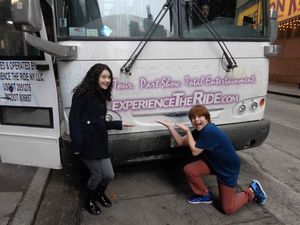 Lilla Crawford (Annie) and Jonah Verdon (Disaster!) outside THE RIDE Photo