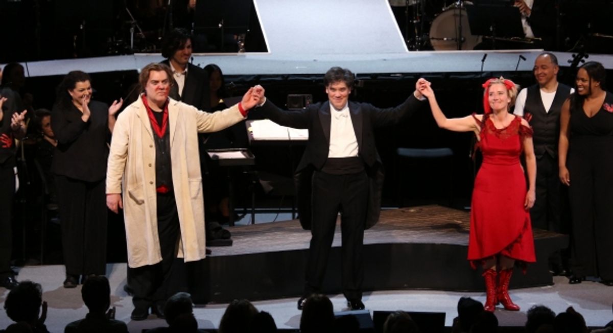 Byrn Terfel, Alan Gilbert and Emma Thompson  at 